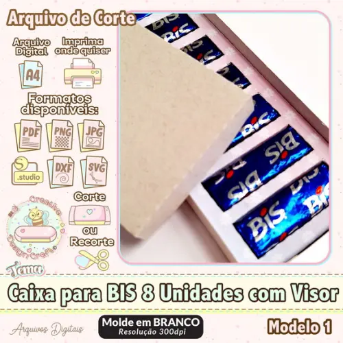 Arquivo de Corte Silhouette Caixa Bis 8 Unidades com Visor
