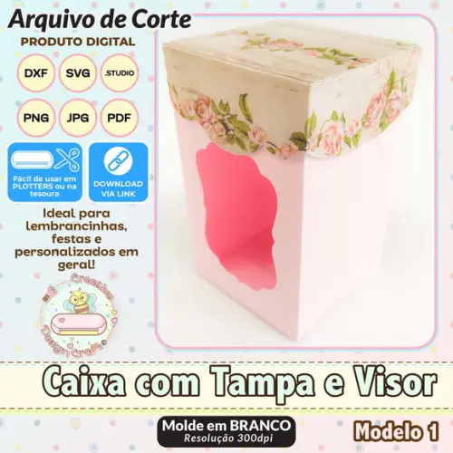 Arquivo de Corte Silhouette Caixa com Tampa e Visor Modelo 1