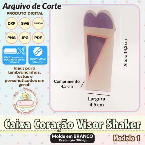 Arquivo de Corte Silhouette Caixa Coração Visor Shaker