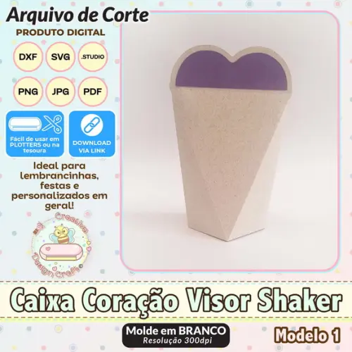Arquivo de Corte Silhouette Caixa Coração Visor Shaker