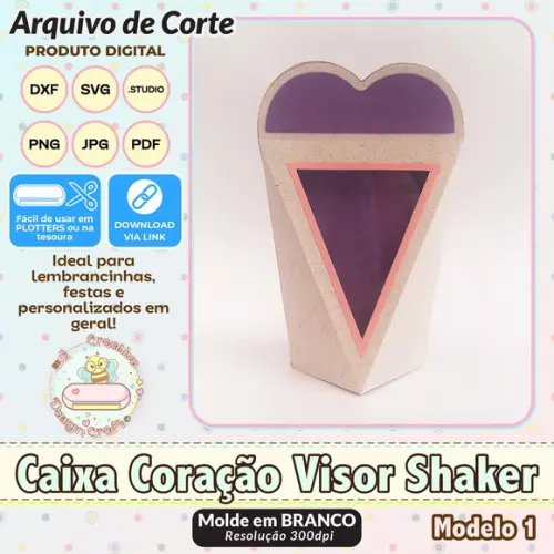 Arquivo de Corte Silhouette Caixa Coração Visor Shaker