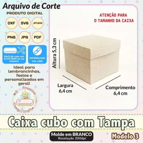 Arquivo de Corte Silhouette Caixa Cubo com Tampa Modelo 3