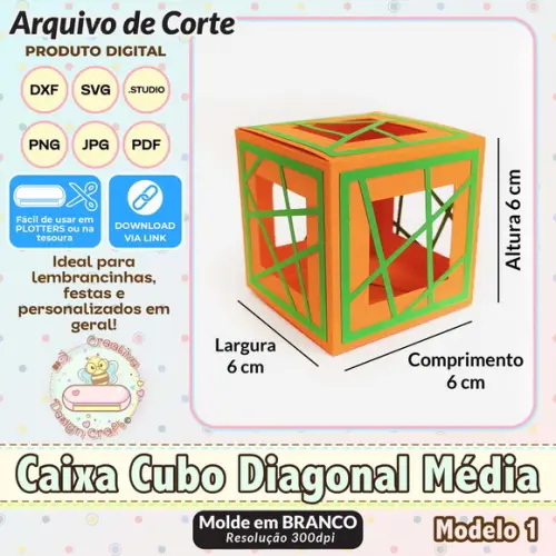 Arquivo de Corte Silhouette Caixa Cubo Diagonal Média