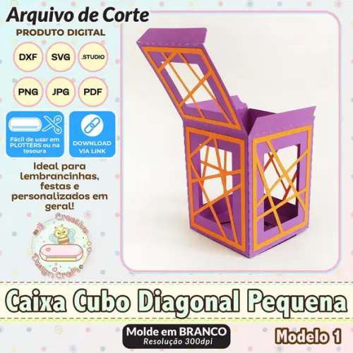 Arquivo de Corte Silhouette Caixa Cubo Diagonal Pequena