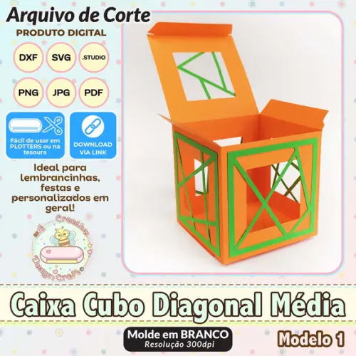 Arquivo de Corte Silhouette Caixa Cubo Diagonal Média