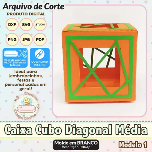 Arquivo de Corte Silhouette Caixa Cubo Diagonal Média