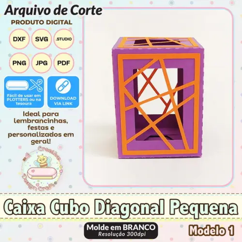 Arquivo de Corte Silhouette Caixa Cubo Diagonal Pequena