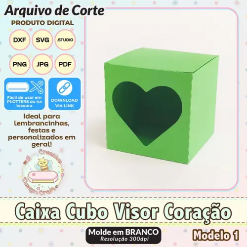 Arquivo de Corte Silhouette Caixa Cubo Visor Coração