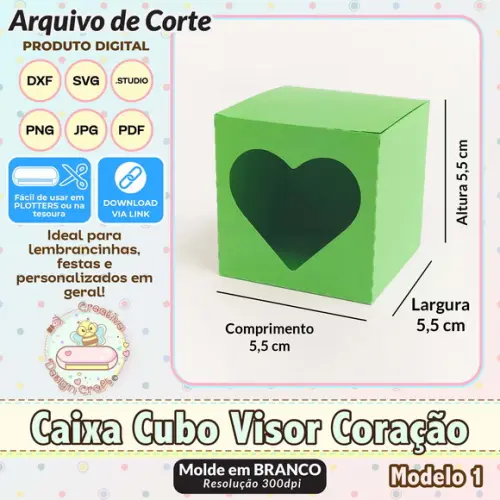 Arquivo de Corte Silhouette Caixa Cubo Visor Coração
