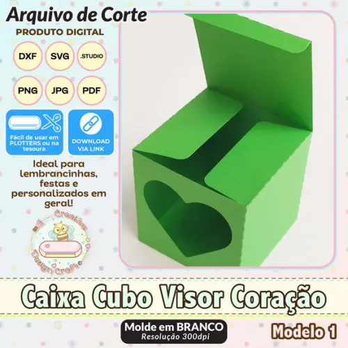 Arquivo de Corte Silhouette Caixa Cubo Visor Coração
