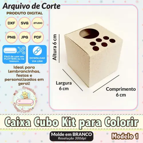 Arquivo de Corte Silhouette Caixa Cubo Kit para Colorir