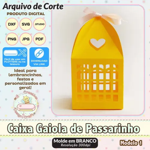 Arquivo de Corte Silhouette Caixa Gaiola de Passarinho