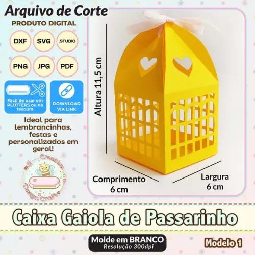 Arquivo de Corte Silhouette Caixa Gaiola de Passarinho