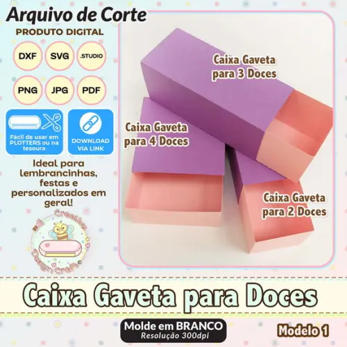 Arquivo de Corte Silhouette Caixa Gaveta para Doces Modelo 1