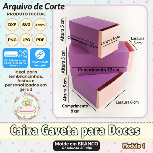 Arquivo de Corte Silhouette Caixa Gaveta para Doces Modelo 1