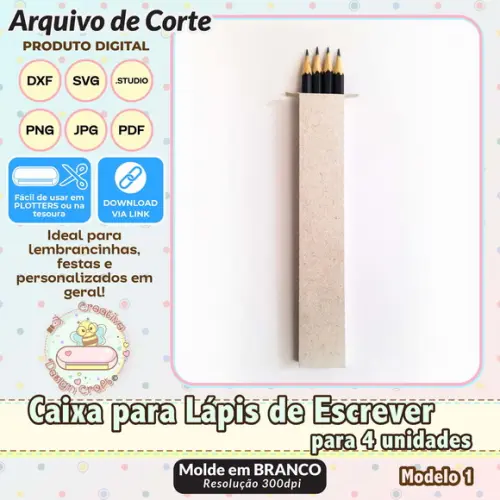 Arquivo de Corte Silhouette Caixa Lápis de Escrever 4 Uni