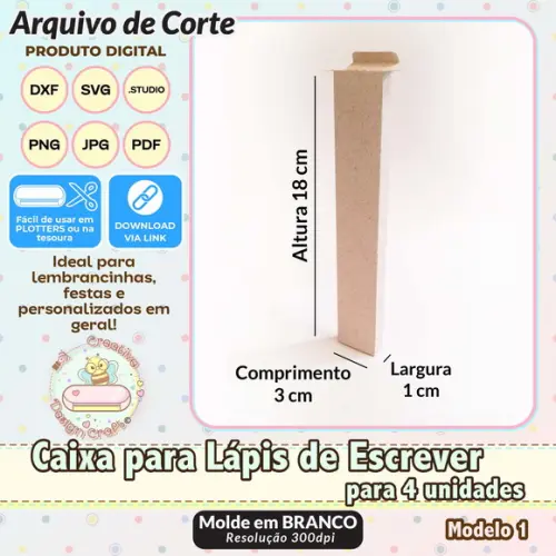 Arquivo de Corte Silhouette Caixa Lápis de Escrever 4 Uni