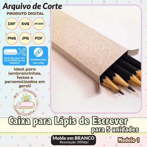 Arquivo de Corte Silhouette Caixa Lápis de Escrever 5 Uni