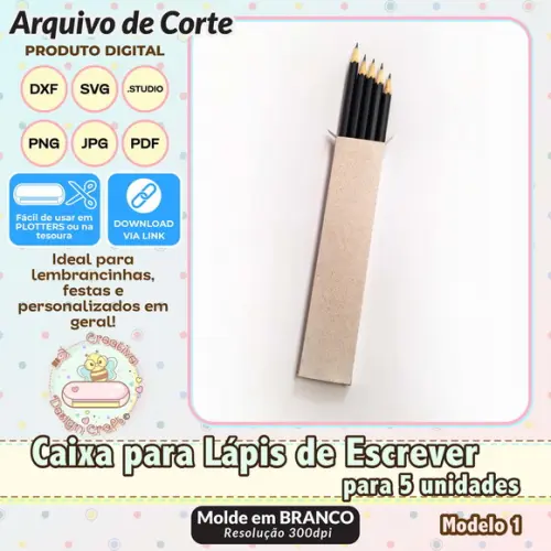 Arquivo de Corte Silhouette Caixa Lápis de Escrever 5 Uni