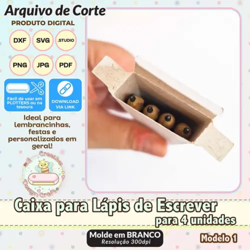 Arquivo de Corte Silhouette Caixa Lápis de Escrever 4 Uni