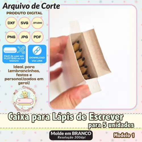 Arquivo de Corte Silhouette Caixa Lápis de Escrever 5 Uni