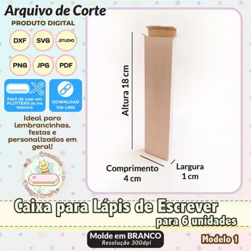 Arquivo de Corte Silhouette Caixa Lápis de Escrever 6 Uni