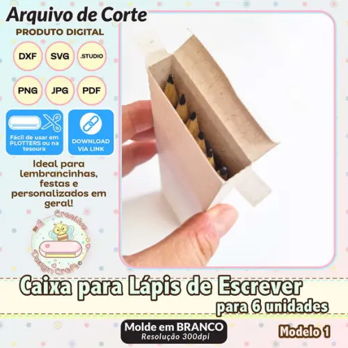 Arquivo de Corte Silhouette Caixa Lápis de Escrever 6 Uni