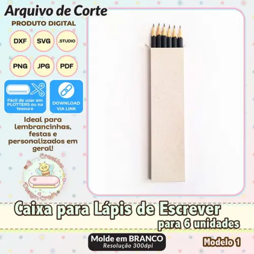 Arquivo de Corte Silhouette Caixa Lápis de Escrever 6 Uni