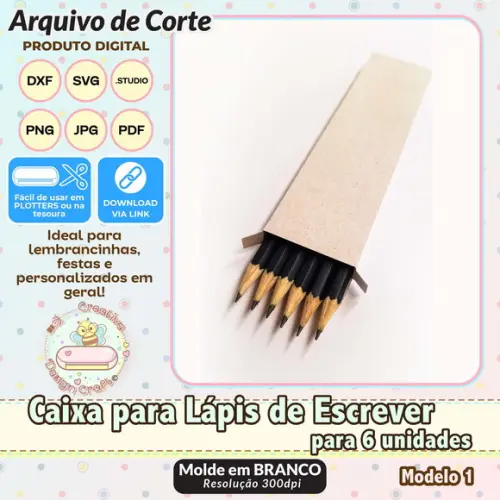 Arquivo de Corte Silhouette Caixa Lápis de Escrever 6 Uni