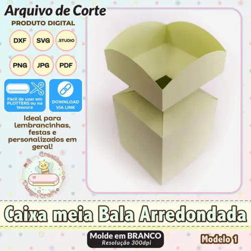 Arquivo de Corte Silhouette Caixa Meia Bala Arredondada