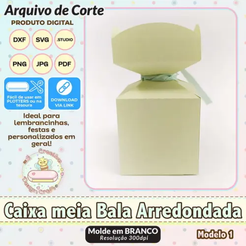 Arquivo de Corte Silhouette Caixa Meia Bala Arredondada