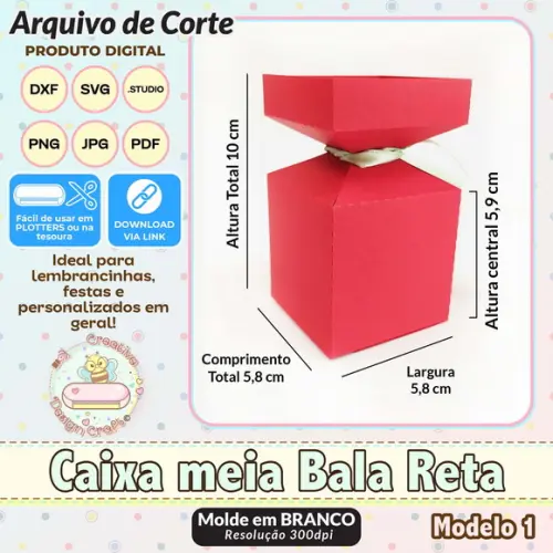 Arquivo de Corte Silhouette Caixa Meia Bala Reta Modelo 1