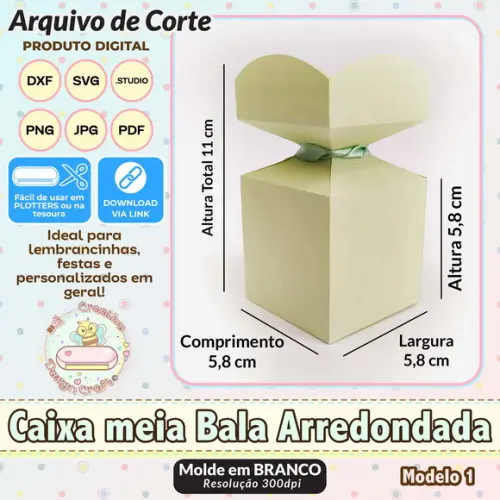 Arquivo de Corte Silhouette Caixa Meia Bala Arredondada