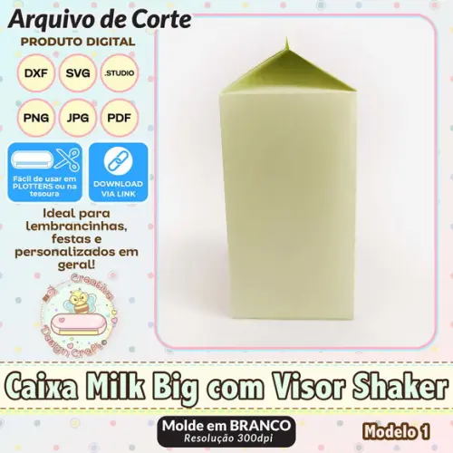 Arquivo de Corte Silhouette Caixa Milk Big com Visor Shaker