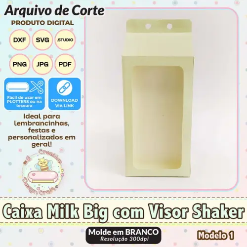 Arquivo de Corte Silhouette Caixa Milk Big com Visor Shaker