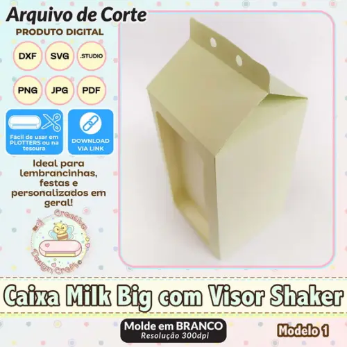 Arquivo de Corte Silhouette Caixa Milk Big com Visor Shaker