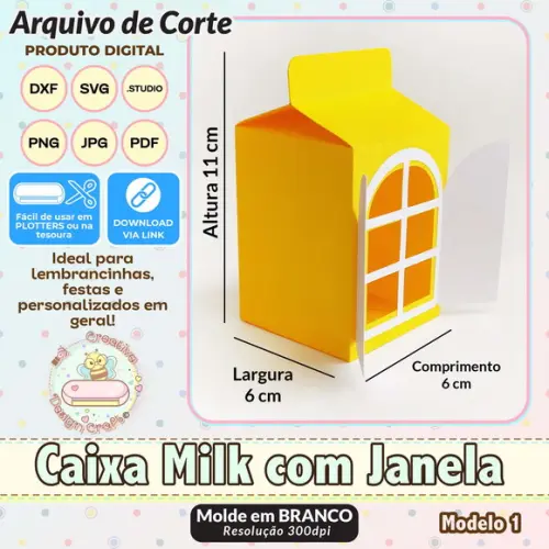 Arquivo de Corte Silhouette Caixa Milk com Janela Modelo 1
