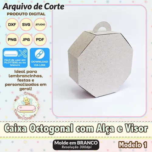 Arquivo de Corte Silhouette Caixa Octogonal com Alça e Visor