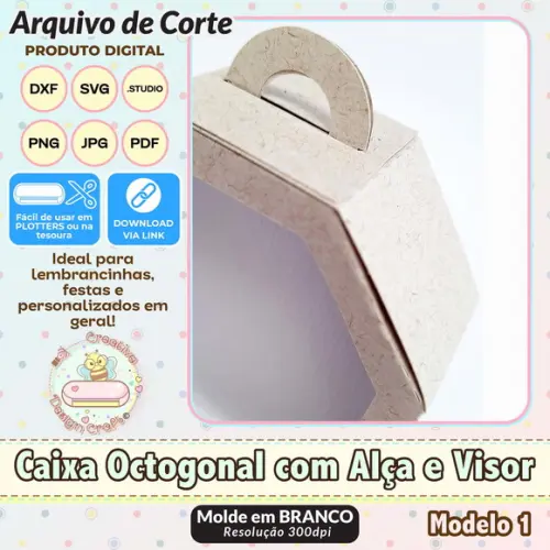 Arquivo de Corte Silhouette Caixa Octogonal com Alça e Visor