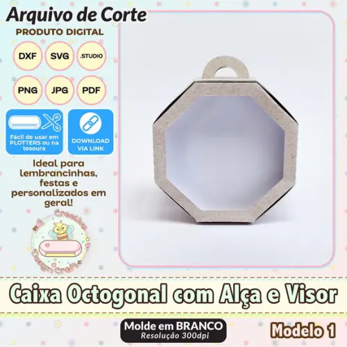 Arquivo de Corte Silhouette Caixa Octogonal com Alça e Visor