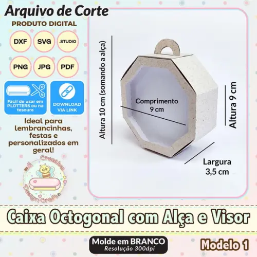 Arquivo de Corte Silhouette Caixa Octogonal com Alça e Visor