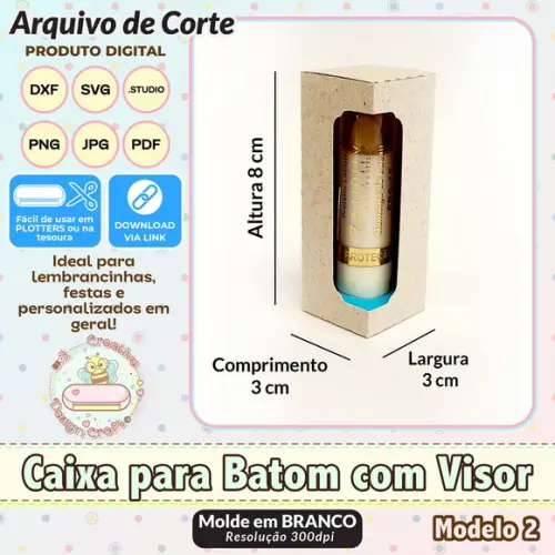 Arquivo de Corte Silhouette Caixa para Batom com Visor 2