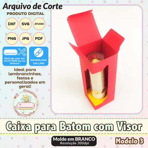 Arquivo de Corte Silhouette Caixa para Batom com Visor 3
