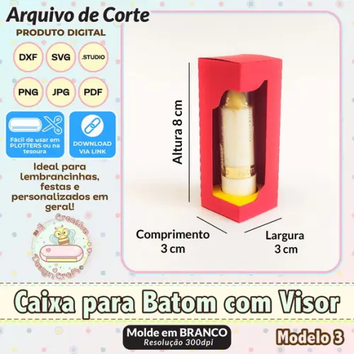 Arquivo de Corte Silhouette Caixa para Batom com Visor 3