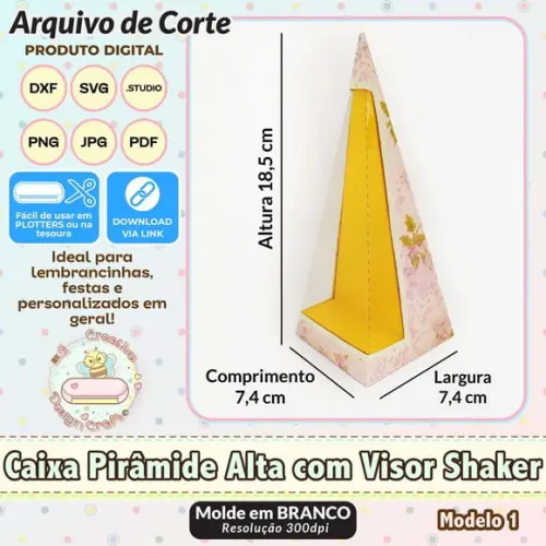 Arquivo de Corte Silhouette Caixa Pirâmide Alta Visor Shaker