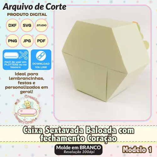 Arquivo de Corte Silhouette Caixa Sextavada Baloada Coração