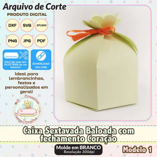 Arquivo de Corte Silhouette Caixa Sextavada Baloada Coração
