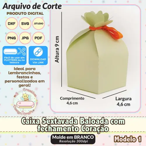 Arquivo de Corte Silhouette Caixa Sextavada Baloada Coração