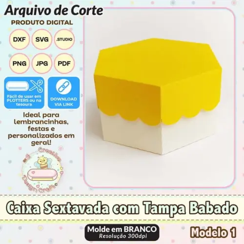 Arquivo de Corte Silhouette Caixa Sextavada com Tampa Babado