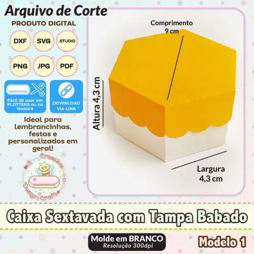 Arquivo de Corte Silhouette Caixa Sextavada com Tampa Babado